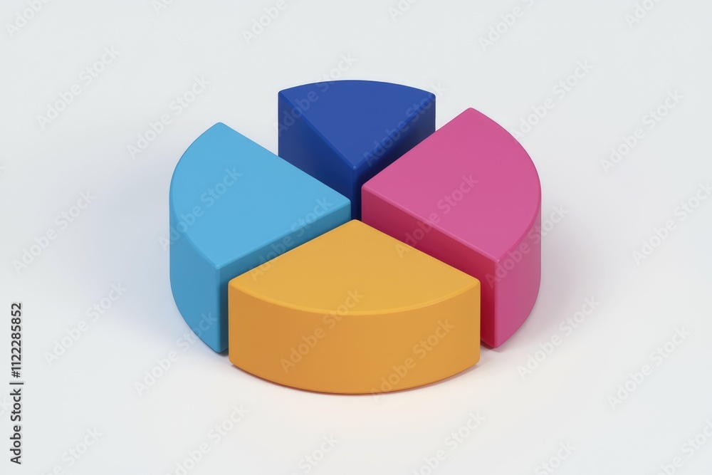 Poster A 3D rendered pie chart divided into four equal sections, each a different color.