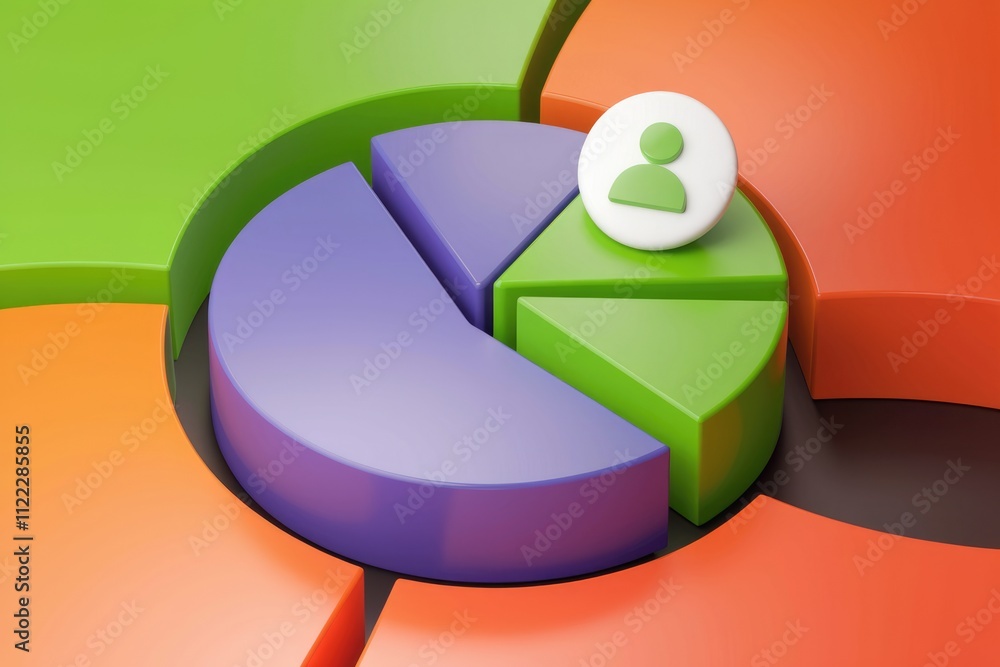 Aufkleber 3D pie chart representing data segmentation with a user icon on top, illustrating user data analysis.