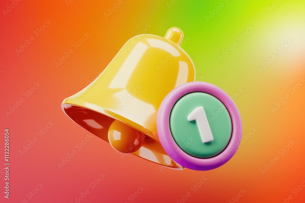Leinwandbilder a 3d render of a yellow bell with a single notification, indicating a new message or alert.