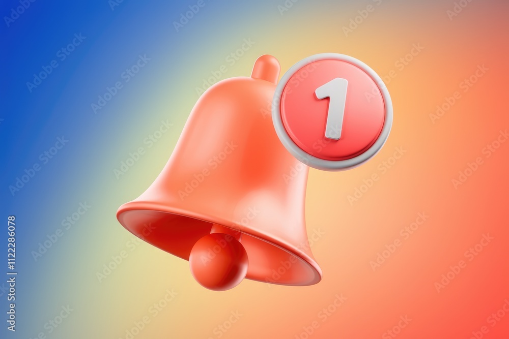 Poster a 3d rendered orange bell with a notification of one new message.