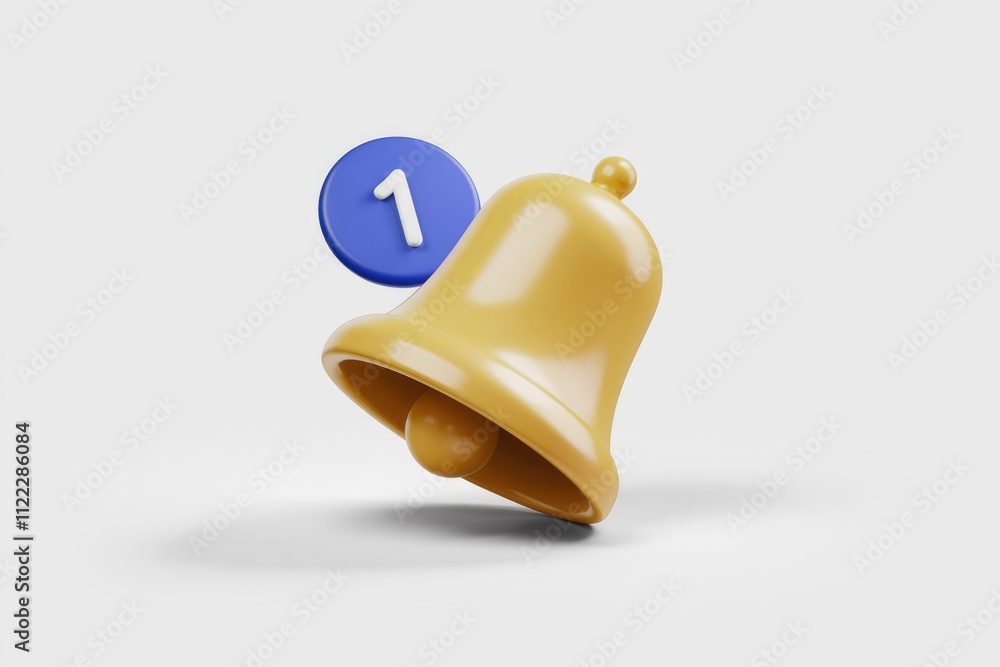 Leinwandbilder a 3d render of a yellow bell with a blue notification badge indicating one new notification.