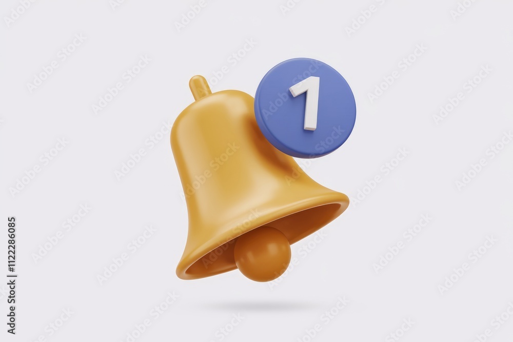 Poster a 3d rendered orange bell with a blue notification badge indicating one new notification.