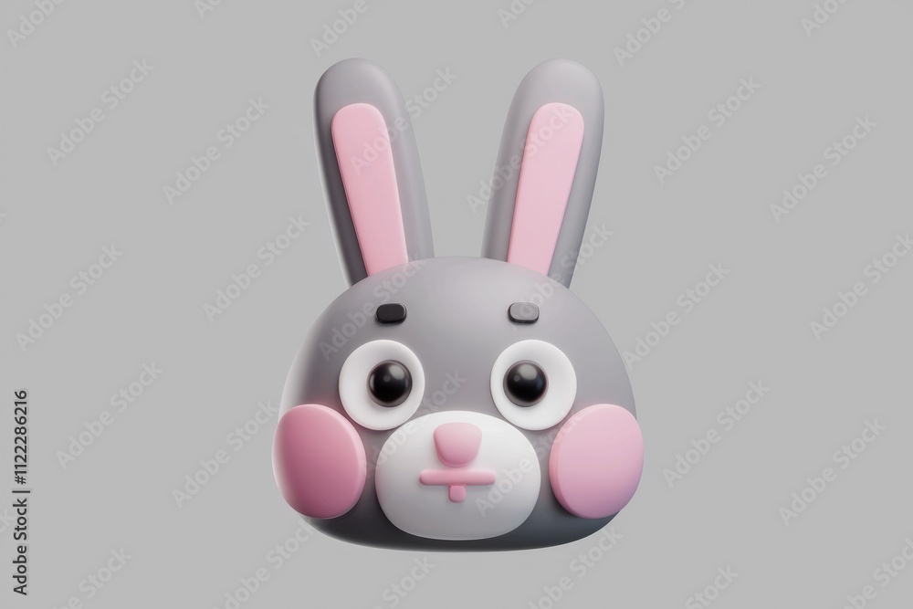 Poster adorable 3d render of a cute gray bunny rabbit with pink ears and cheeks.