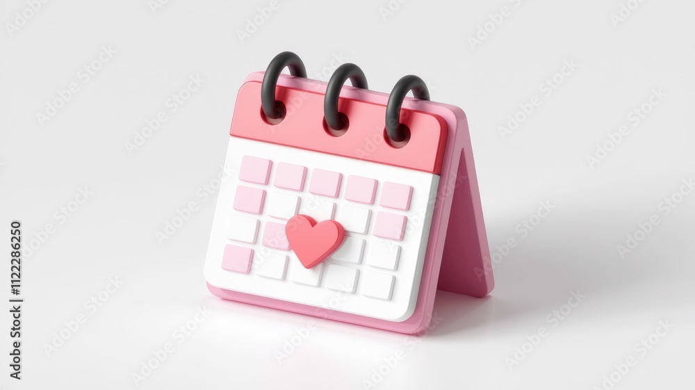 Poster a pink desktop calendar with a small red heart marking a date, symbolizing a special event or remind