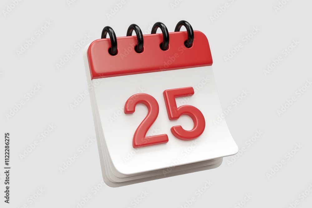 Poster A 3D rendering of a red and white desk calendar showing the 25th.