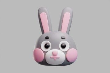 Obraz premium Adorable 3D render of a cute gray bunny rabbit with pink ears and cheeks.