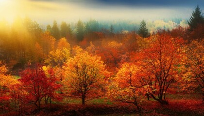autumn forest in the fog