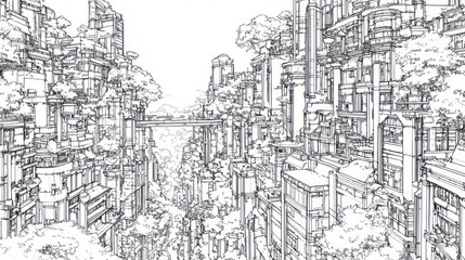 Fototapeta premium Futuristic Cityscape: Architectural Sketch of a Vertical Metropolis
