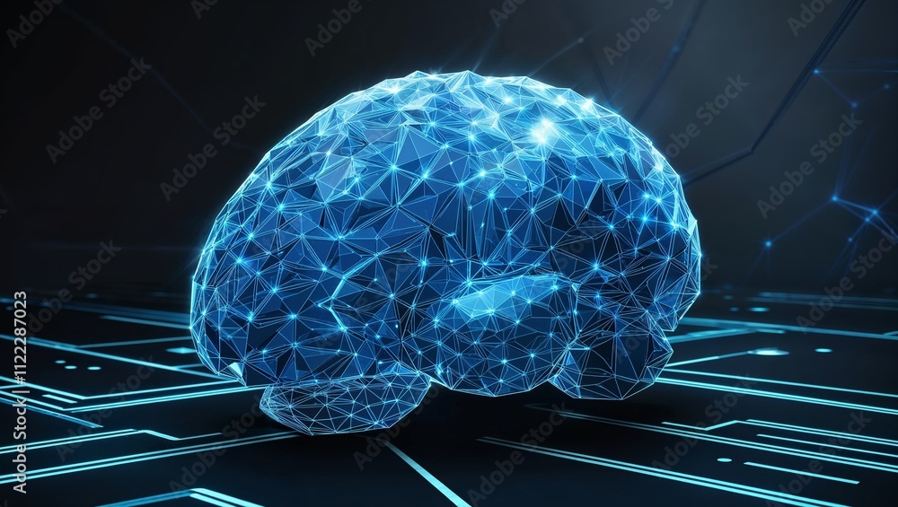 Poster low poly brain or artificial intelligence concept. symbol of wisdom point. abstract vector image of 