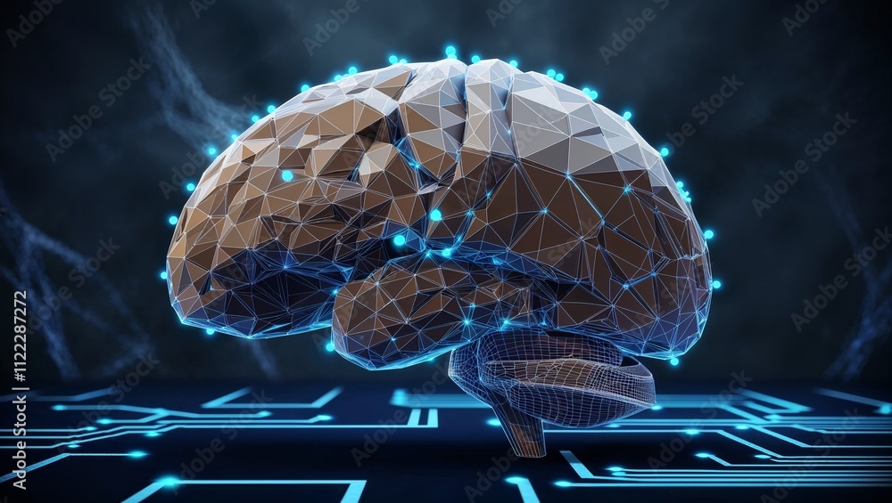 Aufkleber low poly brain or artificial intelligence concept. symbol of wisdom point. abstract vector image of 