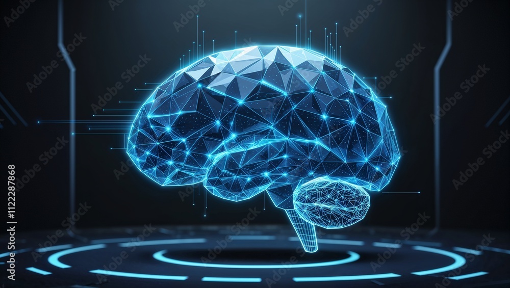 Poster low poly brain or artificial intelligence concept. symbol of wisdom point. abstract vector image of 