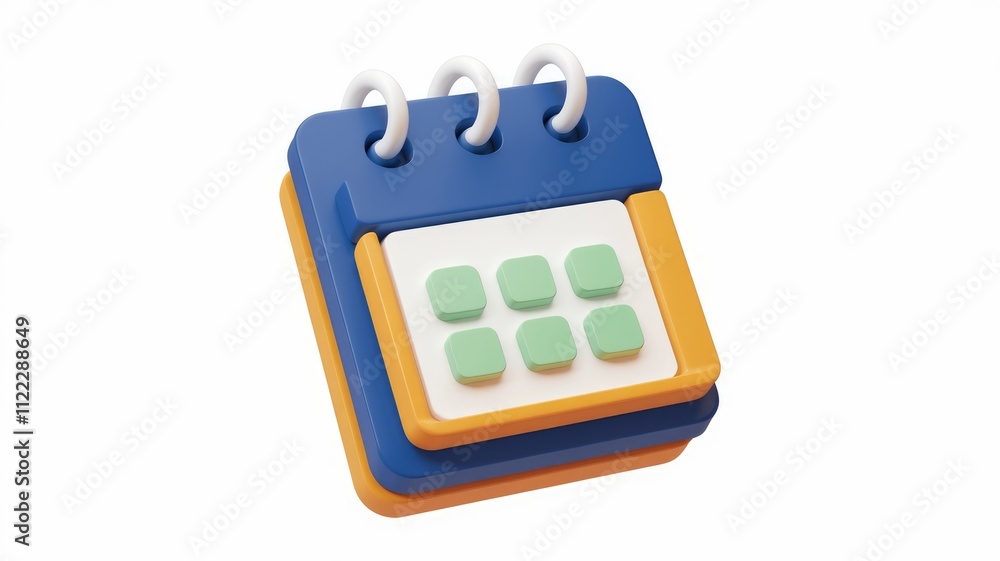 Poster A colorful 3D rendered icon of a calendar, displaying dates and events.