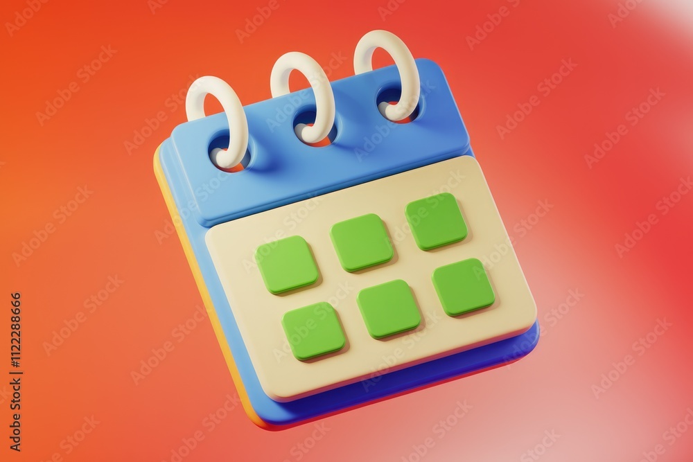 Poster A colorful 3D rendering of a calendar icon with blank squares, perfect for scheduling or reminders.