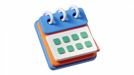 A colorful 3D rendered icon of a desk calendar showing daily schedule.
