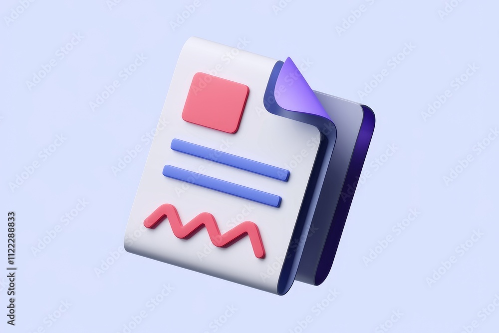 Aufkleber a 3d illustration of a document with colorful elements, symbolizing digital content or paperwork.