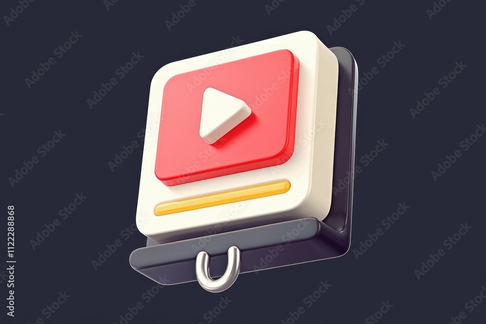Poster 3D render of a video player icon with play button, progress bar, and a sleek design.