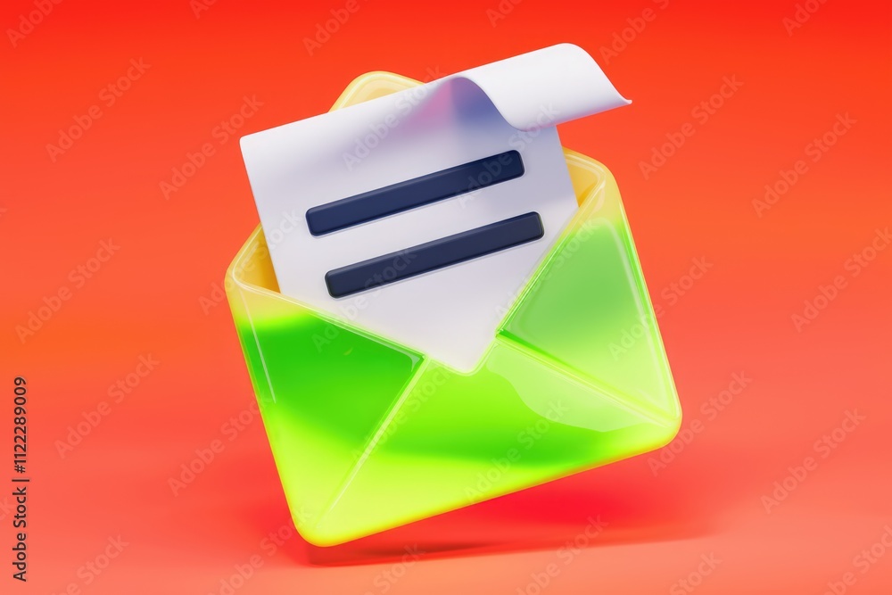Poster A vibrant 3D render of an open envelope with a message, symbolizing new email or communication.