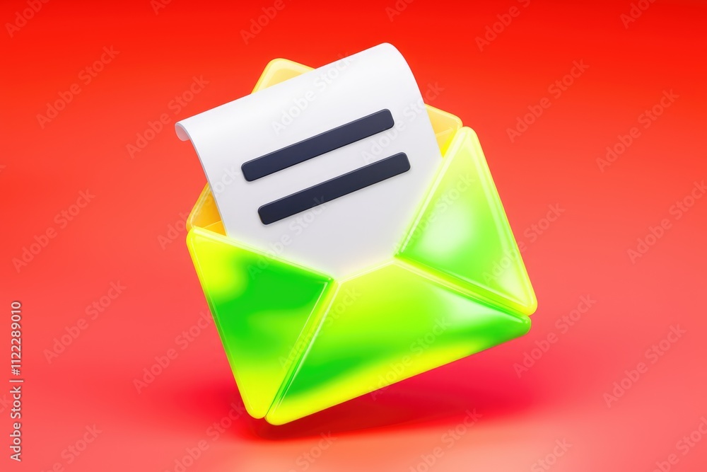 Poster a vibrant 3d illustration of a lime green email envelope with a message.