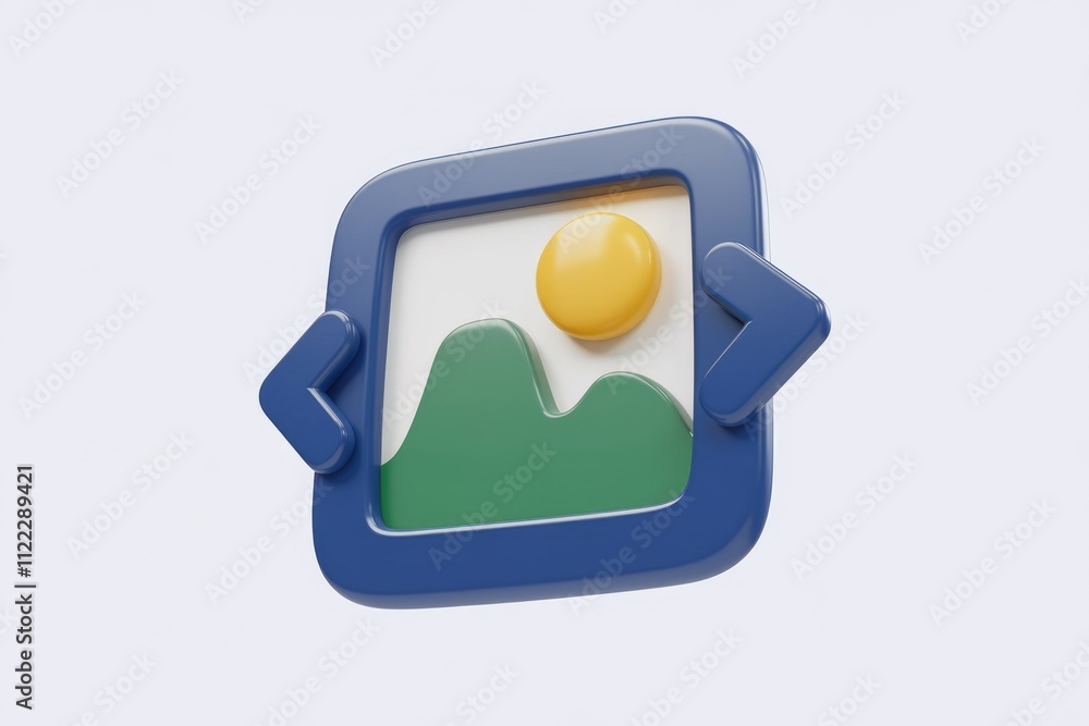 Poster A 3D rendering of a blue image icon with arrows, suggesting image manipulation or browsing.