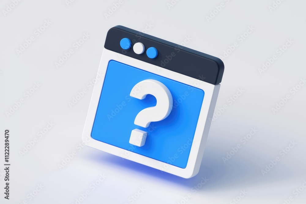 Leinwandbilder A 3D rendering of a question mark on a blue web browser icon, symbolizing online queries and FAQs.