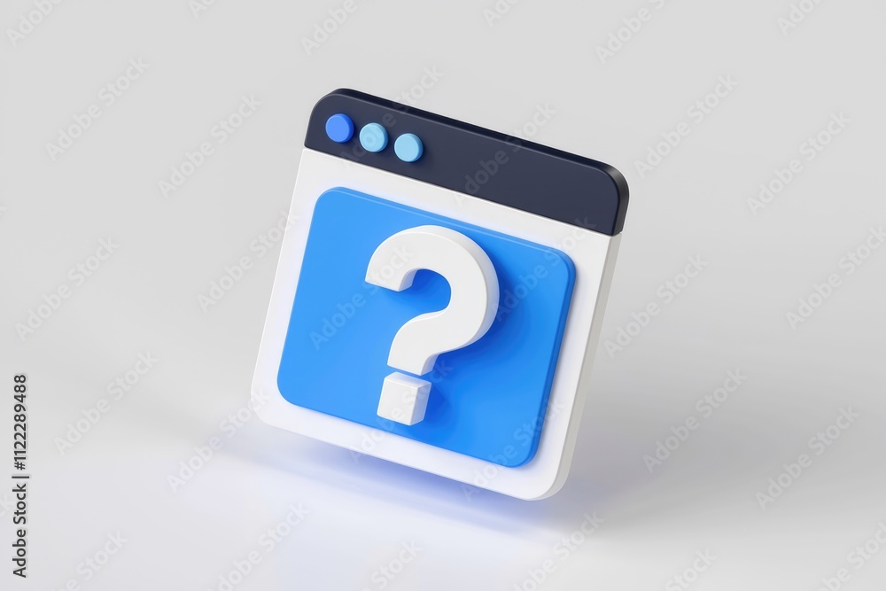 Aufkleber A 3D rendering of a webpage with a question mark, symbolizing online queries and FAQs.