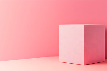 pink cube box mockup placed diagonally on soft pink background