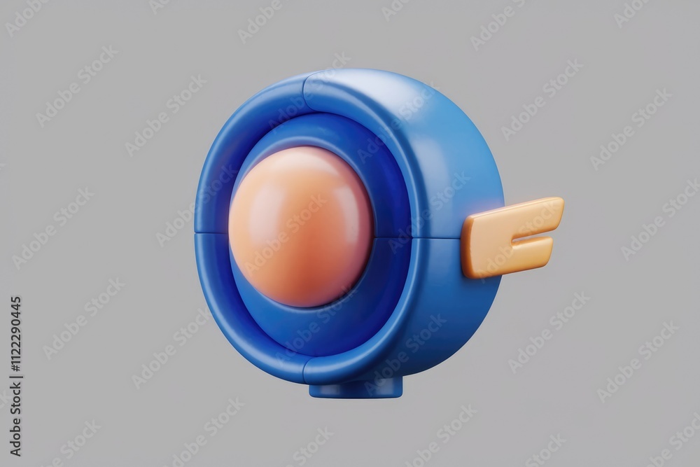 Poster abstract 3d render of a stylized blue and orange object resembling a futuristic gadget or toy.
