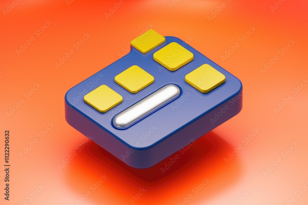 Poster A 3D rendering of a blue calculator with yellow buttons, simple and modern design.