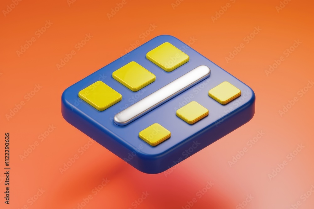 Poster A 3D rendering of a blue calculator with yellow buttons and a silver bar, representing calculation or data processing.