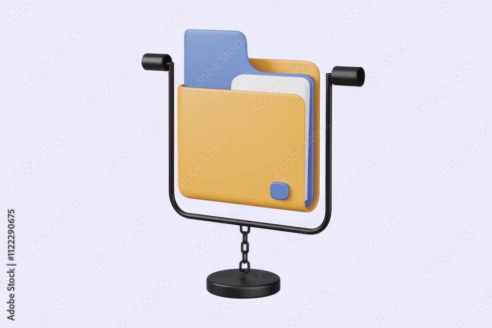 Leinwandbilder 3D render of a yellow folder icon hanging on a black stand, symbolizing data storage or file management.