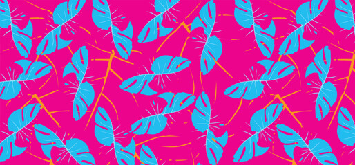 exotic hand drawn monstera leaves,flower seamless pattern