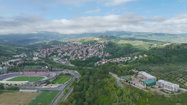 View from a drone over Road E45, Saracena, Cosenza, Calabria, Italy, Europe
