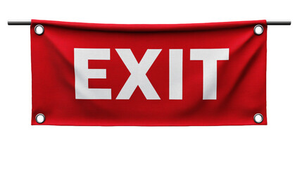 
"A red square sign featuring the word 'EXIT' in white letters, isolated on a white background."