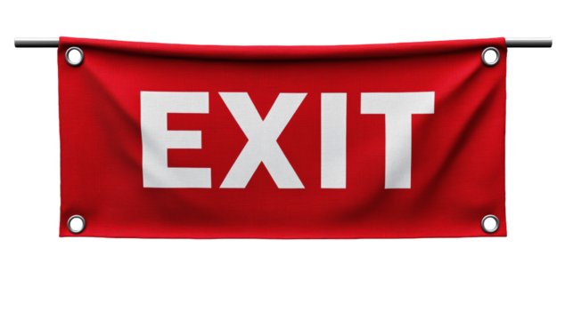 
"A red square sign featuring the word 'EXIT' in white letters, isolated on a white background."