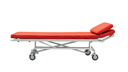 Medical resting bench stretcher, isolated on a transparent white background with a clean clipping path."