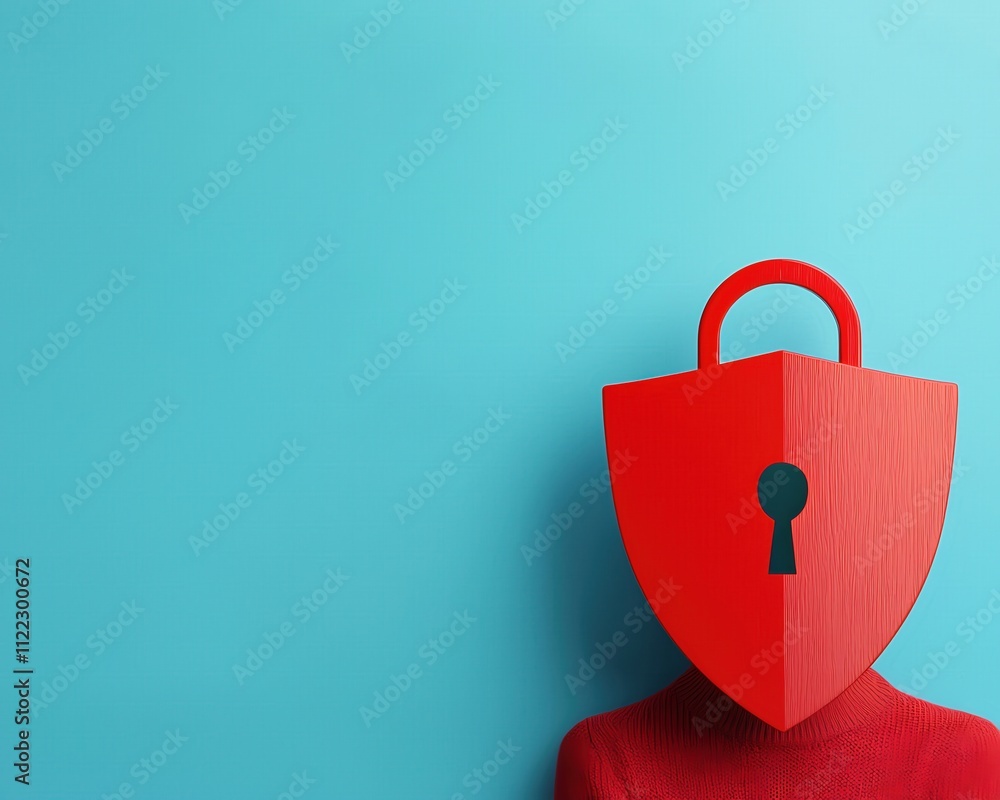 Aufkleber a red shield with a keyhole on it is placed on a blue background