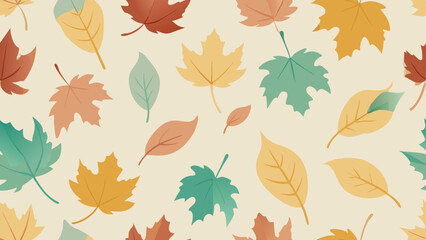 Generative ai. Autumn leaves pattern, colorful maple leaves, pastel colors, textured background, seamless repeat design, vintage illustration style, botanical art, fall season motif