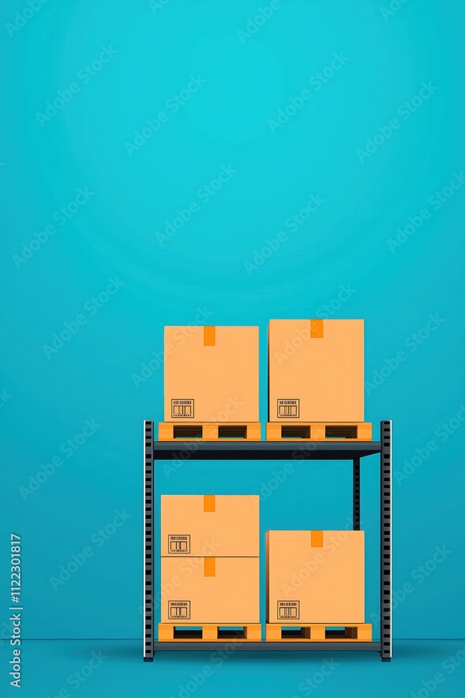 Poster a stack of boxes on a shelf with a blue background
