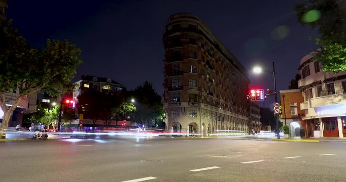 Time-lapse photography of the night scene of Wukang Building in Xuhui District, Shanghai