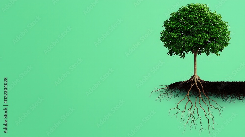 Poster a tree with its roots visible on a green background