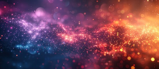 Naklejka premium Mesmerizing image showcasing a captivating cosmic explosion bursting with a kaleidoscope of vibrant glowing hues and shimmering stardust against the boundless mysterious backdrop of the vast universe