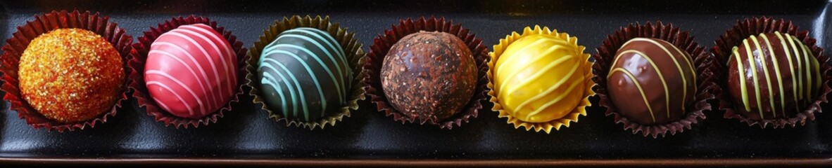 Colourful Assorted Chocolate Truffles, Gourmet Christmas Treats, Delights on Plate with Sprinkles and Chocolate Coating