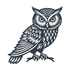 Fototapeta premium Owl on a Branch. Vintage wood block print style vector illiustration.