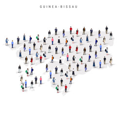 Guinea-Bissau population map. Large group of realistic a diverse crowd of people figures in a shape of Guinea-Bissau map. Flat vector illustration isolated on white.