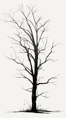 Obraz premium Bare tree with a few remaining leaves on a plain background, minimalist phone wallpaper