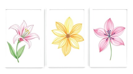 Obraz premium set of three vertical poster ,Minimalist flower with smoky Line Art