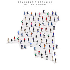 Democratic Republic of the Congo population map. Large group of realistic a diverse crowd of people figures in a shape of DR Congo map. Flat vector illustration isolated on white.
