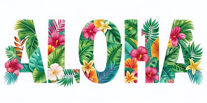 Aloha Text Emblem and Logo for Hawaiian Shirt Print, Summer Party Invitations, Tropical Flyers, and Posters – Hand Drawn Lettering on a White Background