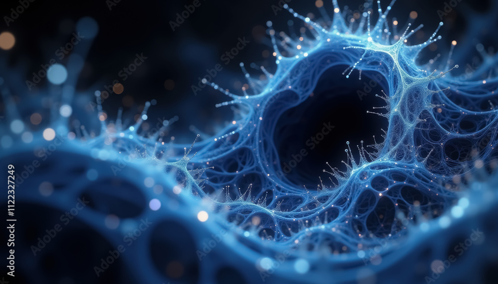 Poster abstract blue neural network with glowing connections in dark background