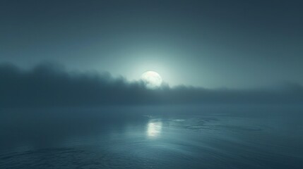 Fototapeta premium Full moon over misty lake at night.